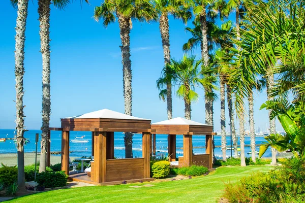 Limasol, Kıbrıs - 19 Mayıs 2021: Kıbrıs Rum Kesimi 'nin Akdeniz kıyılarındaki gündoğumu plaj manzarası 