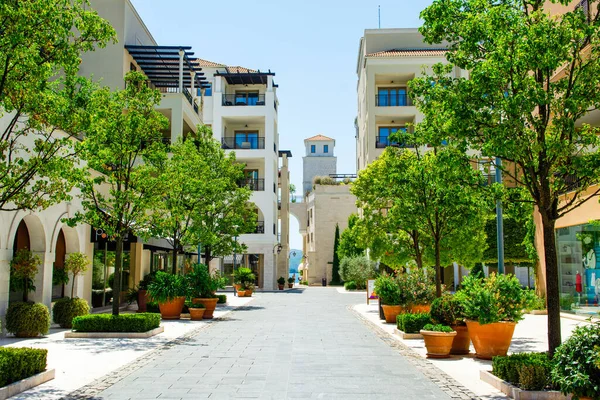 Tivat, Karadağ - 28 Haziran 2021: Boka Körfezi kıyılarındaki Porto Karadağ Marina 'nın manzarası 