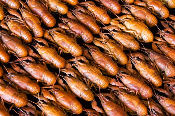Achtergrond met rode gekookt crawfishes — Stockfoto
