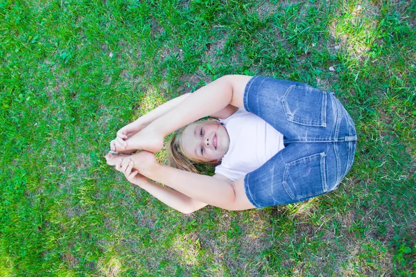 Cute girl legs upwards — Stock Photo, Image