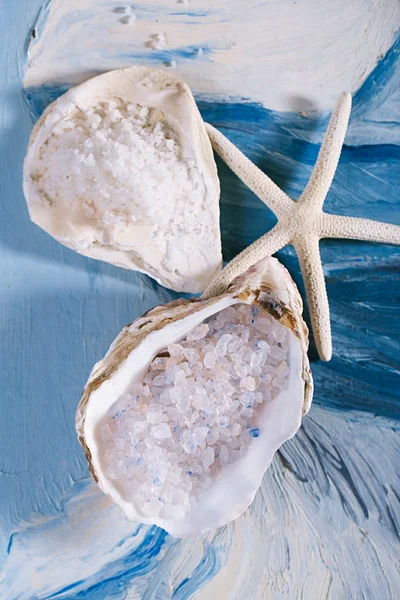 青の海殻カキの海の塩 — ストック写真