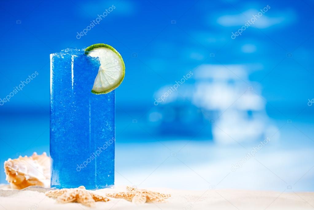 cocktail on beach with seascape