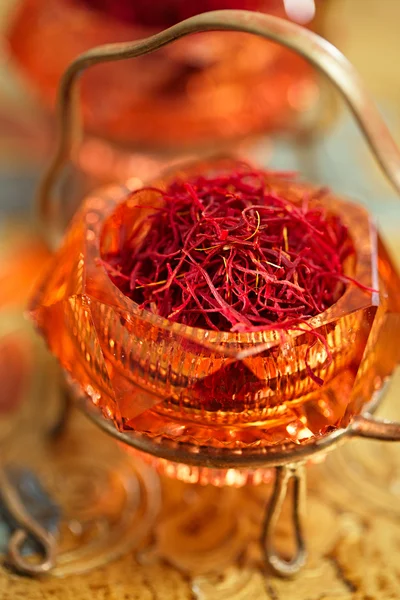 Saffron spice in  glass bowl — Stock Photo, Image