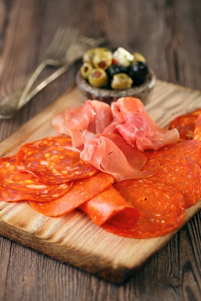 Platter of serrano jamon Cured Meat — Stock Photo, Image