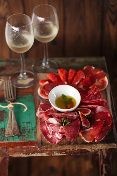 Wooden board of Assorted Cured Meats — Stock Photo, Image
