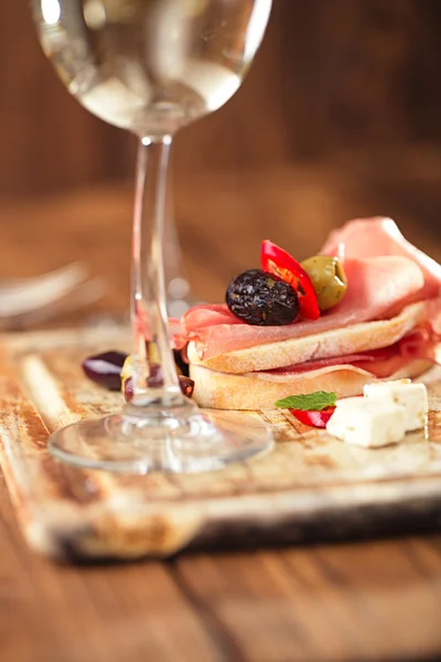 Cured Meat jamon sausage and ciabatta bread — Stock Photo, Image