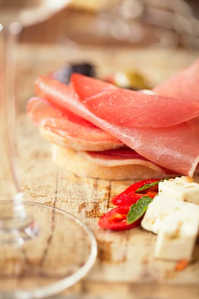 Cured Meat jamon sausage and ciabatta bread — Stock Photo, Image