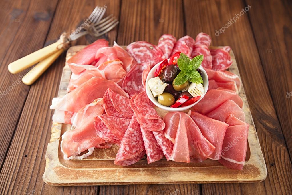 Antipasti Platter of Cured Meat — Stock Photo © lvenks 57313073