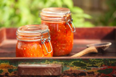 kavanoz ev yapımı klasik baharatlı domates salsa