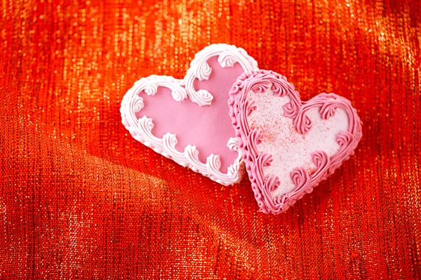 Biscotti di cuore rosa bianchi festivi — Foto Stock