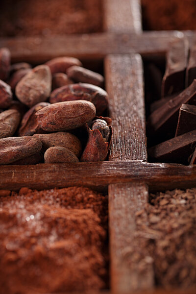 Old spicy box full of chocolate