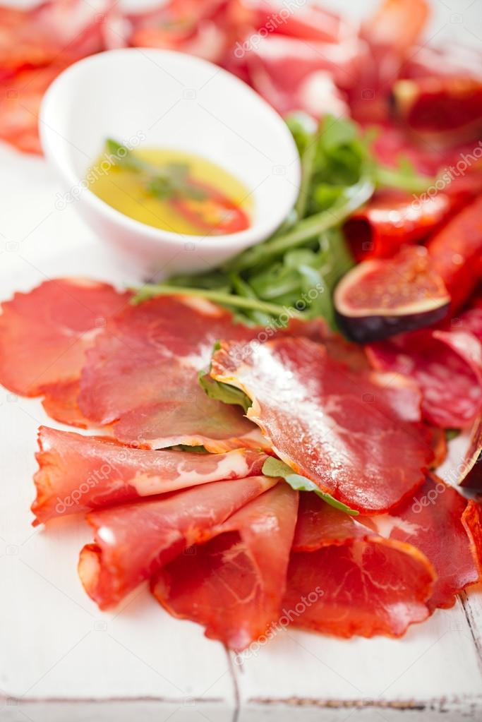 Antipasti Platter of Cured Meat and olive oil