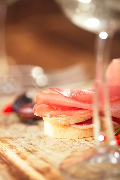 Cured Meat and ciabatta bread — Stock Photo, Image