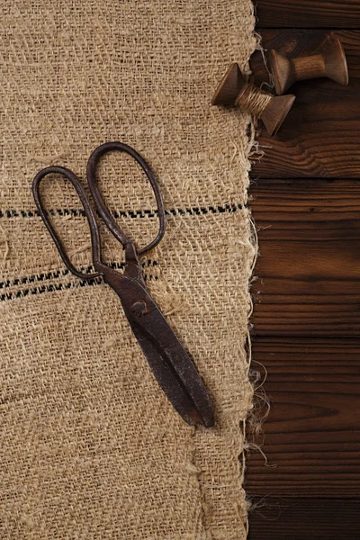 Really antique iron scissors with spools — Stock Photo, Image