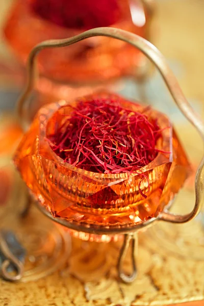 Saffron spice in bowl — Stock Photo, Image