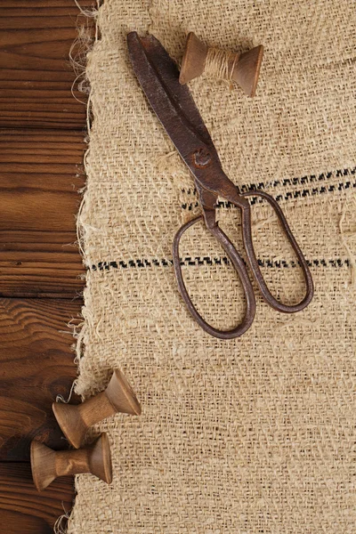 Really antique iron scissors with spools — Stock Photo, Image