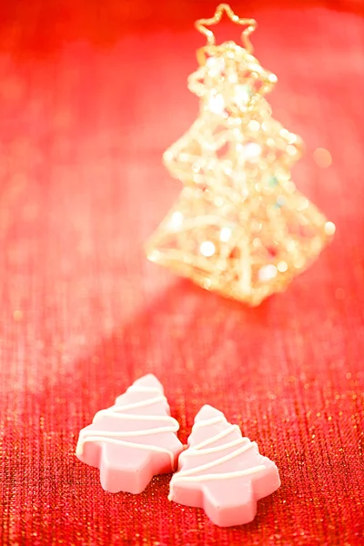 Růžové vánoční strom domácí sladkosti — Stock fotografie