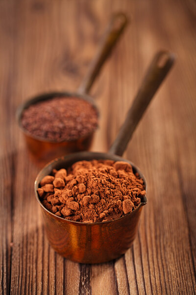 cocoa powder and grated chocolate 