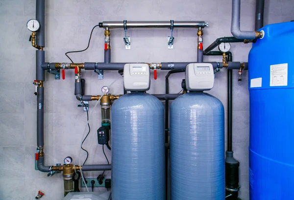 Sistema de tratamento de águas residuais com sensores e indicadores — Fotografia de Stock