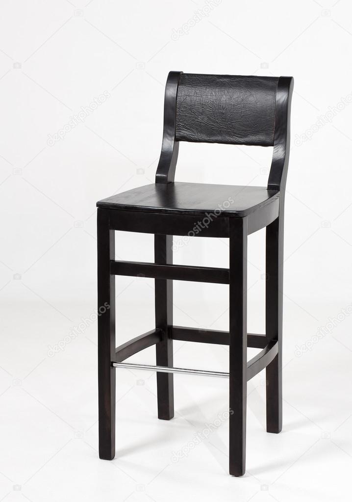 black, wooden bar stool, isolated on white background