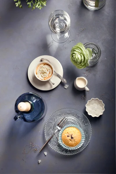 Blueberry muffin and espresso at a cafe or at home — Stock Photo, Image