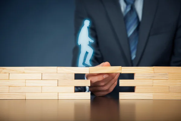 Businessman representing company helps customer — Stock Photo, Image