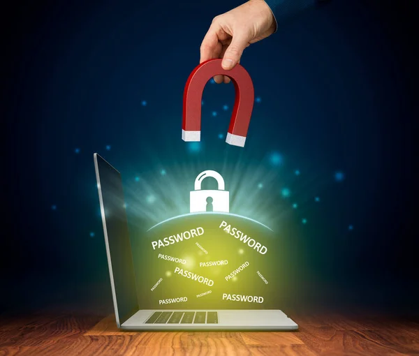 Notebook Password Protection Antivirus Cyber Security Concept Uživatel Počítače Chráněné — Stock fotografie