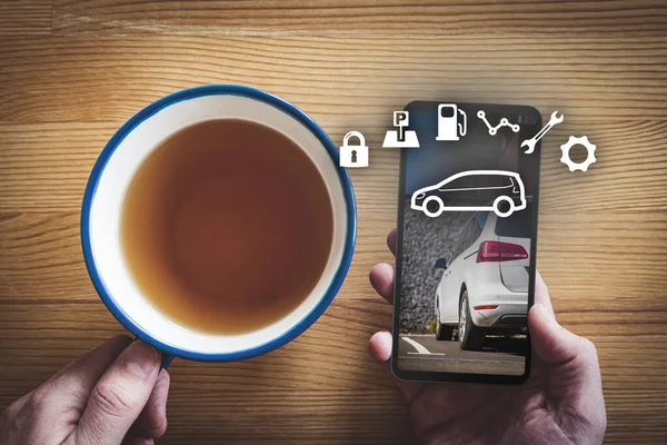 Intelligente Auto App Auf Smartphone Konzept Intelligentes Fahrzeug Und Smart — Stockfoto