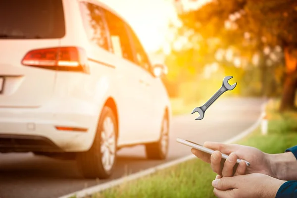 Pesquisa Serviço Carro Telefone Inteligente Carro Inteligente Novas Tecnologias Conceito — Fotografia de Stock