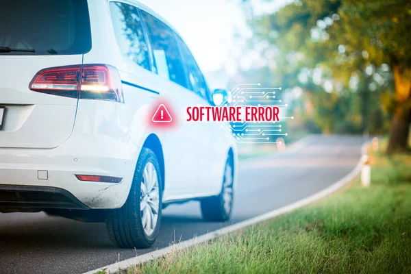 Auto Software Fout Concept Immobiele Intelligente Auto Als Gevolg Van — Stockfoto