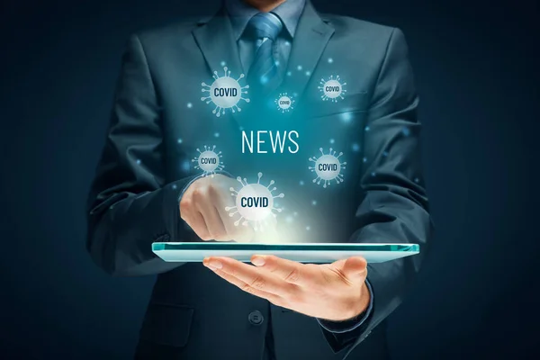 Person Read News Covid Tablet Excessive Consumption Media Influence Mental — Stock Photo, Image