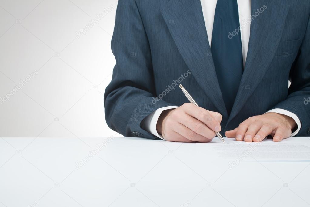 Businessman sign contract, agreement, mortgage