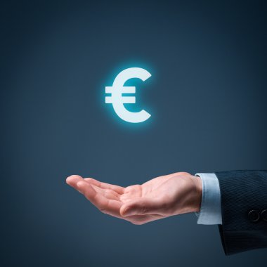 İşadamı teklif Euro euro simgesi tarafından temsil