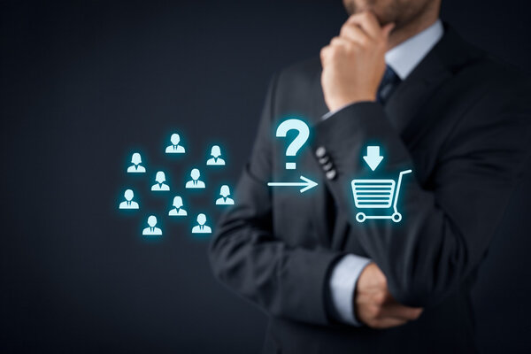 Businessman analyzes if customers will buy product