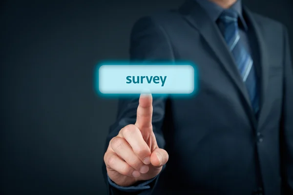 Marketing specialist click on survey button — Stock Photo, Image