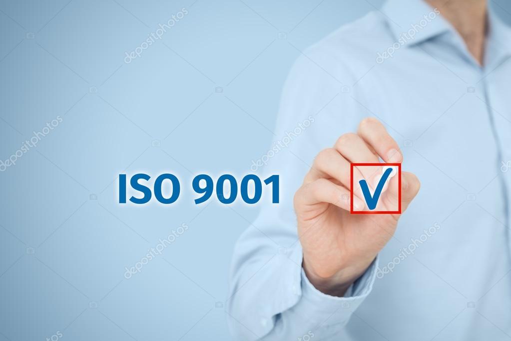ISO 9001 - quality management system. Businessman select ISO 9001 certification