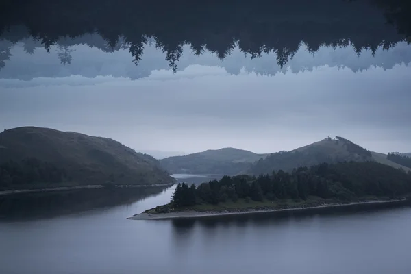 Stunning impossible puzzling conceptual landscape image of lake — Stock Photo, Image