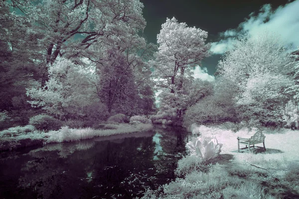 Prachtige infrarood landschap foto van de oude brug over de rivier in co — Stockfoto