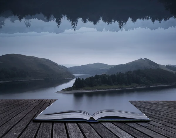 Stunning impossible puzzling conceptual landscape image of lake — Stock Photo, Image