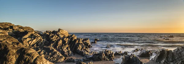 Panorama paesaggio tramonto della spiaggia di Woolacombe nel Devon Inghilterra — Foto Stock