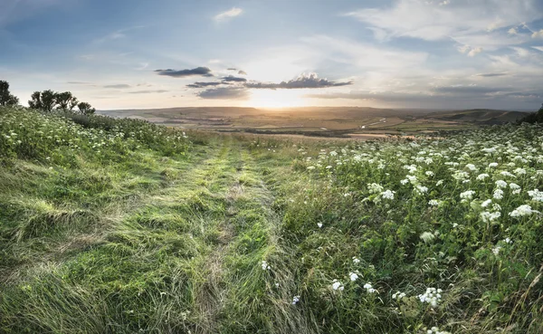 Hermosa imagen pacífica del paisaje del atardecer sobre rodar Inglés c — Foto de Stock