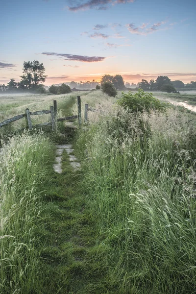 Beautiful vibrant Summer sunrise over English countryside landsc — Stock Photo, Image