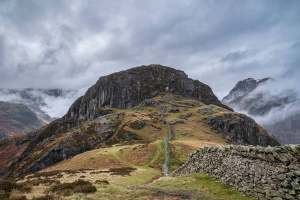 Impressionante Imagem Paisagem Inverno Vista Side Pike Direção Lúcios Langdale — Fotografia de Stock