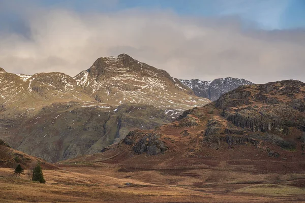 Beautiful Winter Sunrise Blea Tarn Lake District Snow Capped Langdale — Stock Photo, Image