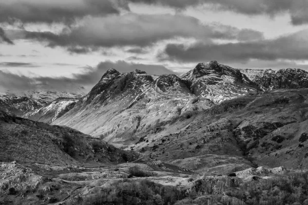 Epische Winter Schwarz Weiß Landschaftsaufnahme Vom Holme Fell Lake District — Stockfoto