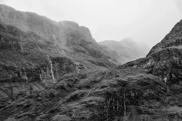 Episk Dramatisk Svartvitt Landskap Bild Tre Systrar Glencoe Skotska Höglandet — Stockfoto