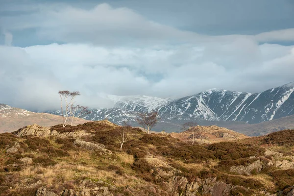 Epicki Widok Krajobraz Zimowy Holme Spadł Lake District Kierunku Śniegu — Zdjęcie stockowe
