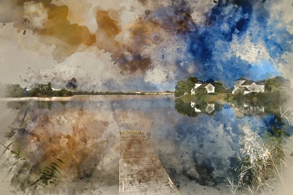 Vízfestékkel Festett Lenyűgöző Mammatus Felhők Képződnek Táján Közvetlenül Erőszakos Vihar — Stock Fotó