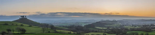 Stunning Beautiful Sunrise Panorama Landscape Image Colmer Hill Dorset Spring — Stock Photo, Image