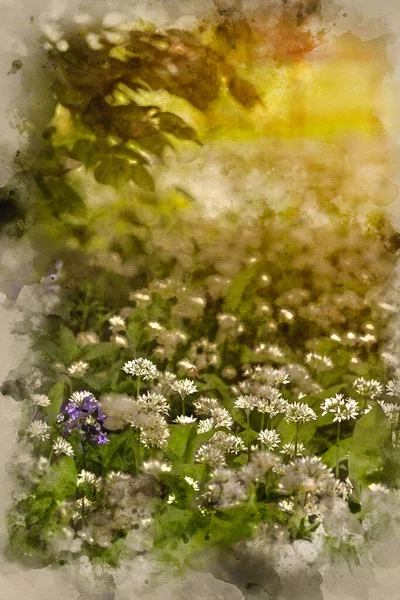 Aquarelverf Schilderen Van Prachtige Conceptuele Frisse Lente Landschap Beeld Van — Stockfoto